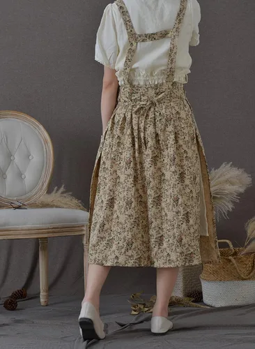 Miniatura 2 de Delantal japonés de algodón con espalda cruzada para mujer con bolsillos A1-café Floral