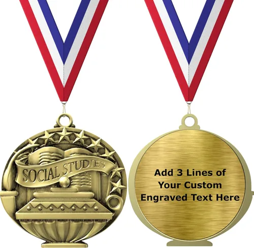 Miniatura 12 de Express Medals Pack of 10 (or More) Engraved Scholastic Academic Award Medals with RWB Neck Ribbons