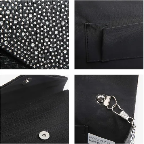 Miniatura 4 de Dasein Bolso de noche de satén para mujer bolso de mano con diamantes de imitación bolso de boda graduación bolso formal para fiesta de cóctel