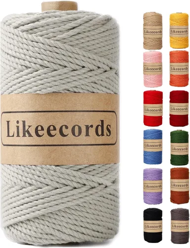 Miniatura 26 de Likeecords Cordón de algodón para macramé de 3mm x 100 metros, hilo torcido de 3 hebras, cuerda de macramé, hilo de algodón para macramé, cuerda