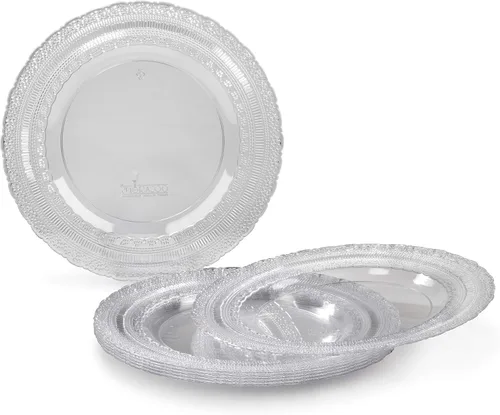 Miniatura 19 de Paquete de 240 platos, platos desechables de plástico extra pesados para fiesta de boda vintage (plato llano de 11 pulgadas, blanco castillo)