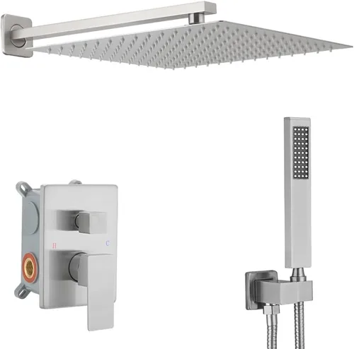 Miniatura 19 de Sistema de ducha negro mate de 10 pulgadas para baño, juego combinado de ducha de lujo con mezclador de lluvia, montado en la pared, grifo de ducha