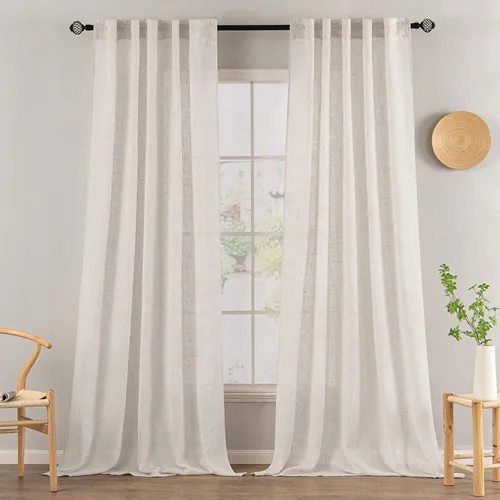 Miniatura 2 de MIULEE Cortinas de lino blanco de 108 pulgadas de largo para dormitorio, sala de estar, cortinas de ventana con textura de lino suave y grueso, Lino