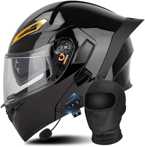 Miniatura 9 de Casco modular Bluetooth para motocicleta, aprobado por DOT/ECE, cascos delanteros abatibles, viseras antivaho duales, casco de cara completa, MP3