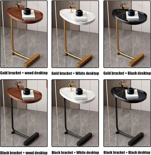 Miniatura 4 de Mesa auxiliar en forma de C, mesa auxiliar rústica para aperitivos, mesa redonda de 27.5 pulgadas de alto, mesa auxiliar que se desliza debajo