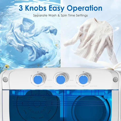 Miniatura 4 de INTERGREAT Lavadora y Secadora Portátil, Combo de Mini Lavadora Pequeña de 16 lbs con Secadora Centrífuga, Lavadora Compacta de Doble Tina para Azul