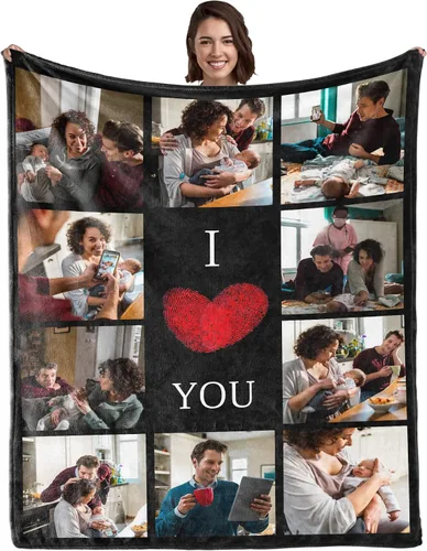 WSYEAR Manta personalizada con fotos, regalo personalizado para parejas, manta con fotos personalizada, regalo de cumpleaños con texto en inglés "I