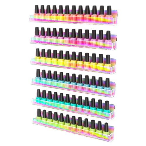 Miniatura 8 de FEMELI Estante de pared para esmalte de uñas: 6 estantes de 15 pulgadas, organizador de esmalte de uñas acrílico para 66-90 botellas, estantes Negro