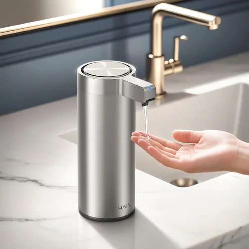 Miniatura 10 de SUNLY Dispensador de jabón automático sin contacto – Bomba sin obstrucciones, sensor rápido de 0.2 s, recargable USB-C, acero inoxidable resistente