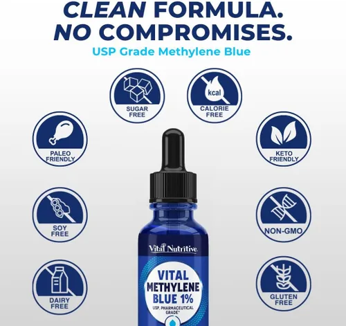 Miniatura 7 de Vital Methylene Blue Drops 1% - Grado farmacéutico azul de metileno para humanos, apoya la energía celular y la función cognitiva, vegano, sin OMG