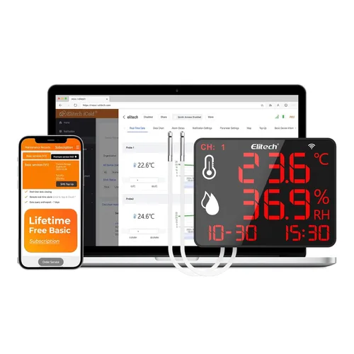 Miniatura 9 de Elitech Termómetro higrómetro Bluetooth reutilizable registrador de temperatura registrador de datos temperatura humedad con pantalla grande