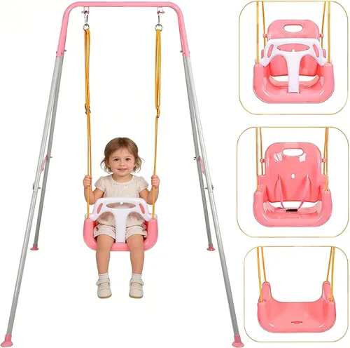 Miniatura 10 de Columpio 3 en 1 para bebé, plegable para interiores y exteriores, columpios multifuncionales para niños de 6 meses en adelante, fácil de montar