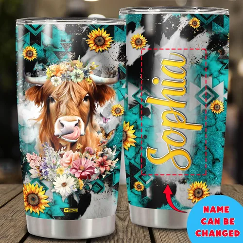 Miniatura 2 de WAZONE Vaso de vaca personalizado con tapa, de piel de vaca occidental, de 20 onzas, 30 onzas, taza de viaje con nombre personalizado, taza aislada