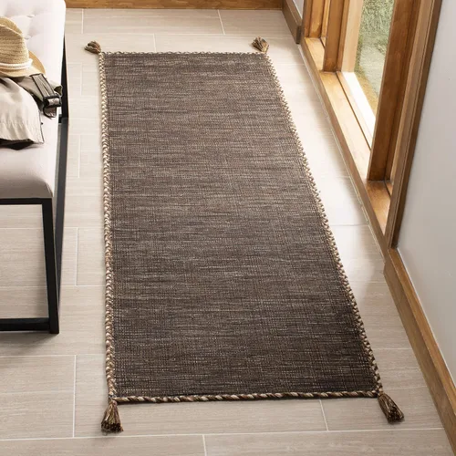 Miniatura 4 de SAFAVIEH - Alfombra decorativa de la colección Montauk, 2 x 3 pies, color beige y negro, tejido plano de algodón hecho a mano con borlas