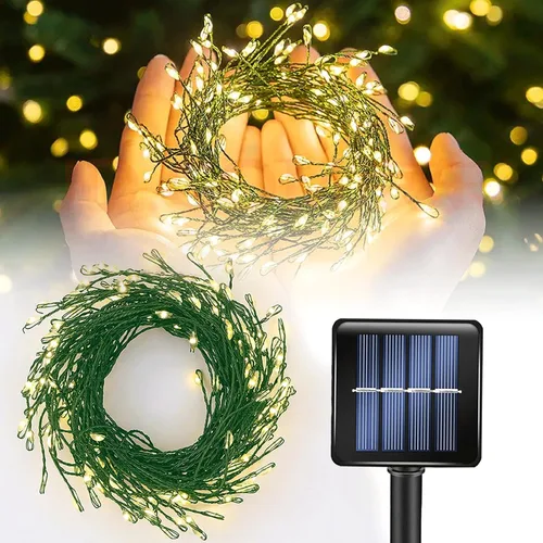Miniatura 10 de ITICdecor C7 - Guirnalda de luces solares de fresa, 31 pies, 50 luces LED coloridas IP65, impermeable, encendido/apagado automático, cable verde