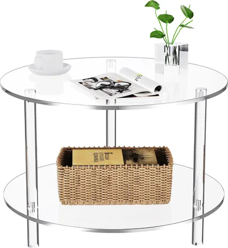 Miniatura 10 de Mesa de centro acrílica, pequeña mesa de centro moderna redonda para sala de estar, verde