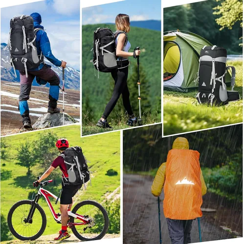 Miniatura 7 de IGOLUMON Mochila de senderismo de 60 litros impermeable mochila de camping con cubierta de lluvia, mochila grande y ligera para hombres y mujeres