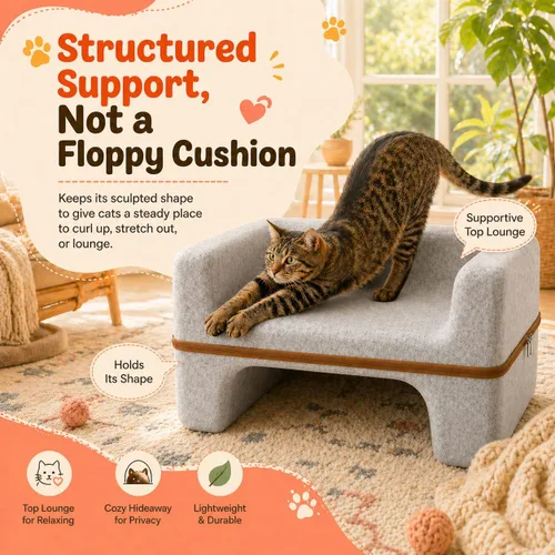 Miniatura 4 de Cama grande para gatos de interior, cama cueva para gatos de 2 niveles con salón superior y escondite inferior, sofá lavable de fieltro PET