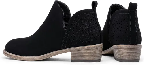 Miniatura 6 de VEPOSE botas al tobillo para mujer con tacón bajo y grueso, con perforaciones, botas de vaquero