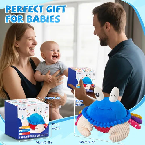 Miniatura 7 de Juguetes para bebés de 12 a 18 meses, juguete de peluche musical de cangrejo que gatea - 40 canciones y función de grabación, juguete de tiempo