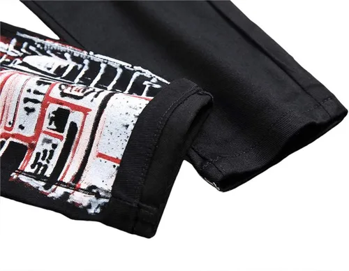 Miniatura 5 de Baylvn - Pantalones de mezclilla entallados y estampados para hombre con corte recto