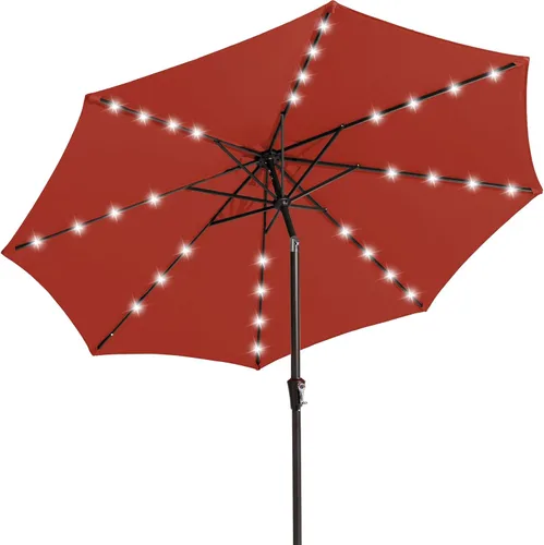 Miniatura 15 de JEAREY Sombrilla de exterior de 9 pies con luces solares, sombrilla de piscina con luz LED, inclinación y manivela, sombrillas de mesa para terraza