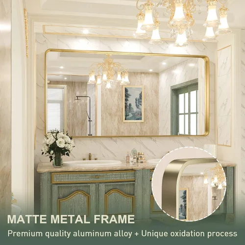 Miniatura 279 de TokeShimi - Espejo para pared de baño, espejo de tocador con marco de metal de aleación de aluminio mate cepillado e inoxidable, decoración rústica