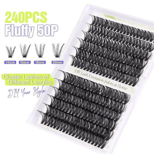 Miniatura 7 de ALICE Extensiones de pestañas en racimo para bricolaje, 240 unidades, de 0.55-0.78 pulgadas, pestañas individuales en racimo de pestañas naturales