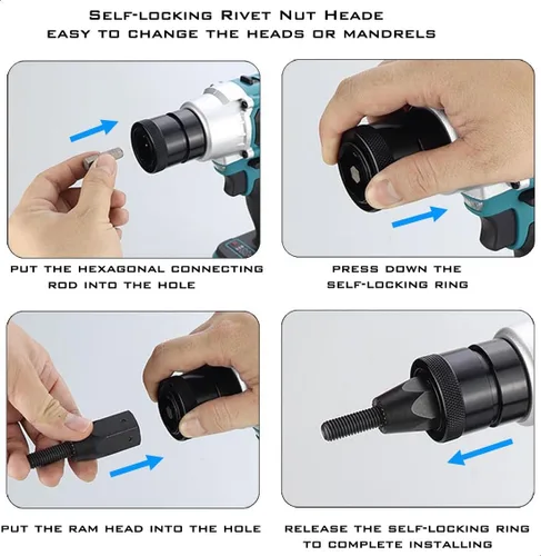 Miniatura 3 de Herramienta de tuerca remachadora inalámbrica, pistola de tuerca remachadora alimentada por batería para tuercas métricas M4-M5-M6-M8-M10, remachado