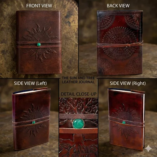 Miniatura 3 de Diario de Cuero Rellenable Papel Rayado SOL Árbol de la Vida Diario de Cuero Hecho a Mano Cuaderno Diario/Encuadernado Bloc Diario para Hombres