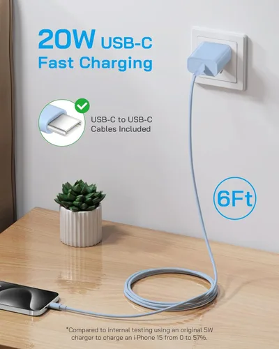 Miniatura 3 de AISNI Cargador para iPhone 17/16/15 de carga rápida, paquete de 3 bloques de carga USBC con cargador tipo C de 6 pies, cable de carga rápida
