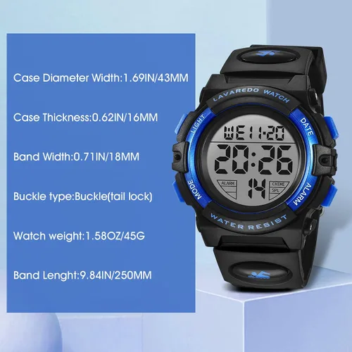 Miniatura 5 de Reloj analógico para niños, reloj para niños de 6 a 15 años, reloj digital para deportes al aire libre, multifuncional con cronógrafo LED 50 M