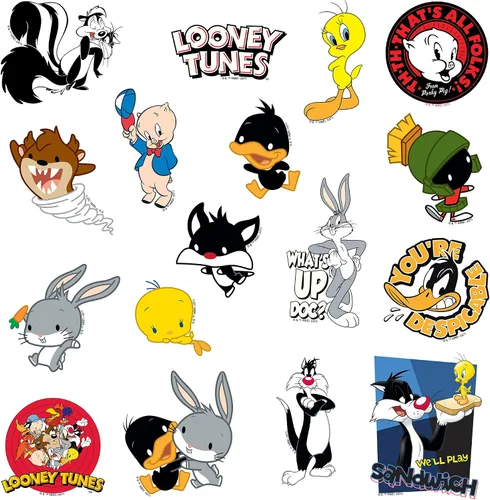 Miniatura 4 de Looney Tunes - Paquete variado de 100 calcomanías de vinilo troqueladas, calcomanías de personajes de dibujos animados para laptop, botella de agua