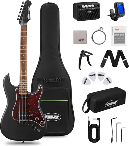 Miniatura 37 de Tostar Kit de guitarra eléctrica con amplificador, 39 pulgadas, tamaño completo, 6 cuerdas, ligero, diseño de cuerpo redondeado, interruptor