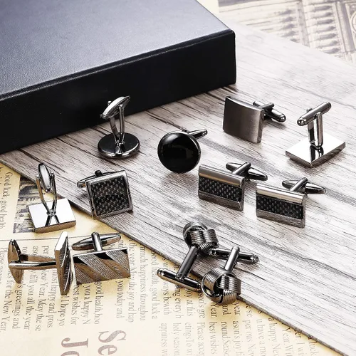 Miniatura 5 de LOLIAS Juego de gemelos clásicos de 6 pares para hombres, bodas, negocios, día de San Valentín, cumpleaños, regalos del padre con caja de gemelos