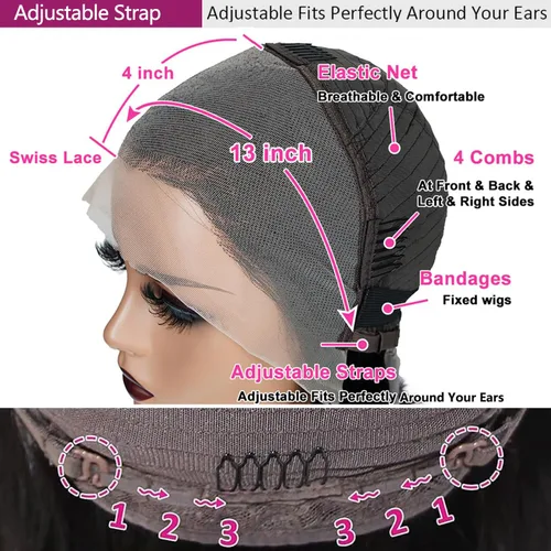 Miniatura 3 de ZIYU Peluca de cabello humano lacio tipo afro sin pegamento para mujer, peluca de encaje frontal de 13 x 4 pulgadas, predepilada con abuelitos