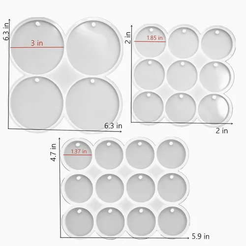 Miniatura 2 de Juego de moldes de silicona redondos de 25 cavidades grandes + medianos + pequeños para llavero de joyería de resina 3 piezas