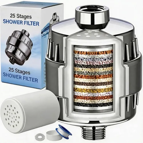 Miniatura 9 de Cartucho de repuesto para filtro de ducha de 25 etapas, 1 paquete de cartuchos universales para agua dura, elimina cloro, metales pesados, hierro