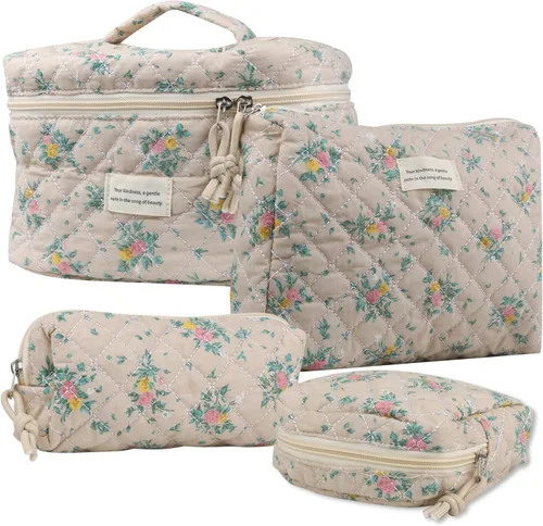 Miniatura 21 de NATINSA Linda bolsa de maquillaje para mujeres (2 piezas), bolsas de cosméticos de viaje, bolsa organizadora de aseo acolchada coqueta con flores