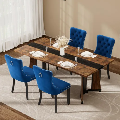 Miniatura 35 de Juego de mesa de comedor de 5 piezas con 4 sillas, mesa de comedor rectangular de madera de 71 pulgadas con sillas de comedor de terciopelo, tablero