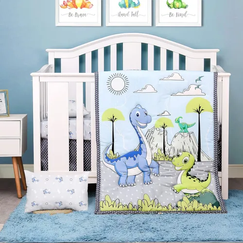 Miniatura 17 de JISEN Juego de ropa de cama de 3 piezas para cuna, juego de ropa de cama suave para cuna, camiones de construcción, juego de edredón para cuna
