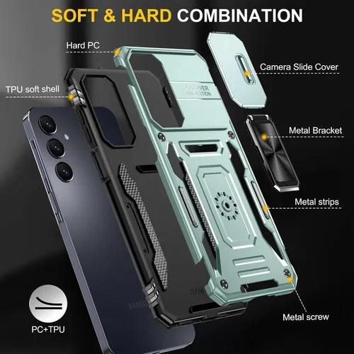 Miniatura 5 de Para Samsung Galaxy A16 5G Funda con Protector de Pantalla y con Cubierta de Cámara, Soporte Giratório de 360° Grado Militar (Resistente) Protector