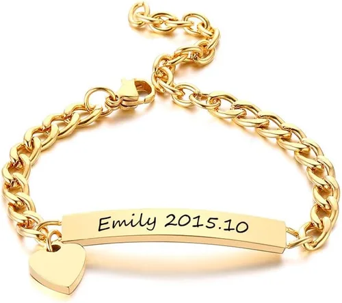Miniatura 86 de Pulsera de barra para bebé: chapado en oro de 18 quilates, pulsera con placa de identificación personalizada para niños pequeños de mamá, nombre