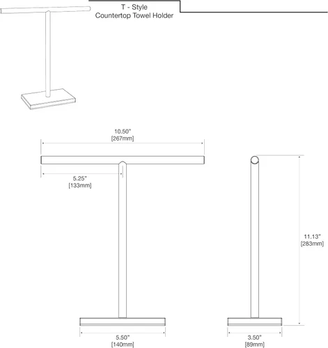 Miniatura 3 de Gatco 1444MX, Soporte para toallas de pie de base rectangular moderna, negro mate / 10.50" de ancho x 11.13" de alto estilo en T para toallas