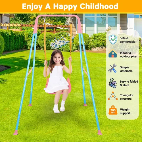 Miniatura 6 de Juego de columpios 3 en 1 para niños pequeños, columpio plegable con soporte, para interiores y exteriores, columpios multifuncionales para patio
