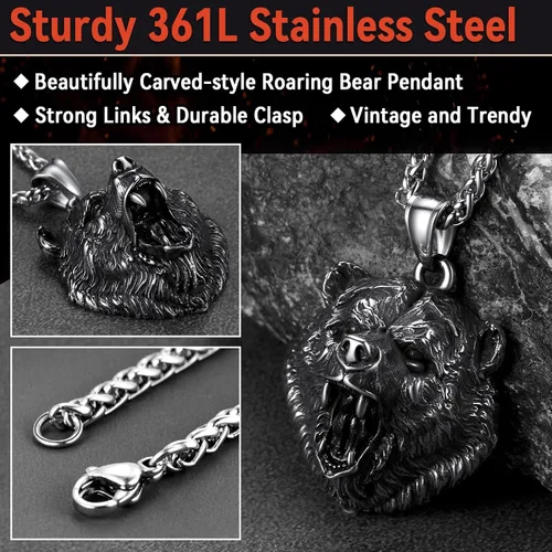 Miniatura 5 de FaithHeart Collar con colgante de pata de oso de acero inoxidable, collar escandinavo nórdico auténtico, joyería vikinga personalizada personalizada