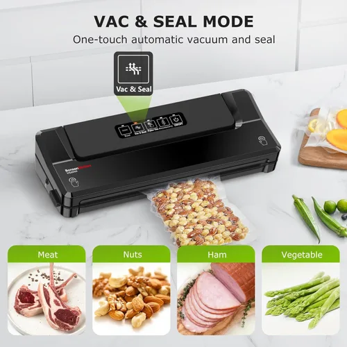 Miniatura 4 de Bonsenkitchen Máquina selladora al vacío Sellador de alimentos compacto para almacenamiento de cocina y preparación de comidas Múltiples modos