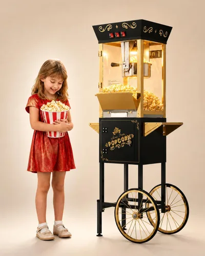 Carrito de máquina de palomitas mejorado de 12 oz, máquina para hacer palomitas de maíz con hervidor de acero inoxidable que hace hasta 48 tazas,