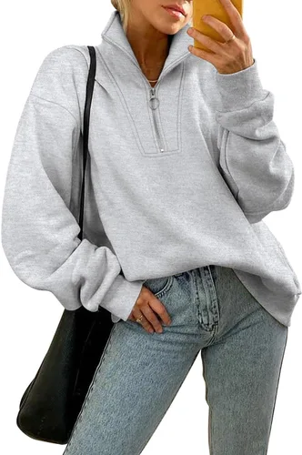 Miniatura 2 de CHICZONE Sudadera de manga larga con cremallera de un cuarto para mujer, sudadera moderna de otoño Y2K con bolsillos