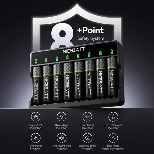 Miniatura 8 de NICEBATT Baterías AA recargables con cargador, 2800 mAh de alta capacidad baja autodescarga Ni-MH doble A, paquete de 8